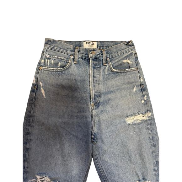 AGOLDE 90’s High Rise Distressed Straight Leg Jeans Light Wash Rigid Denim Sz 23 - Picture 8 of 10